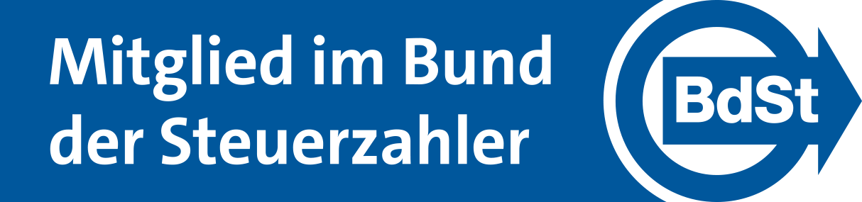 Siegel mit Text 'Mitglied im Bund der Steuerzahler' und Logo 'BdSt'